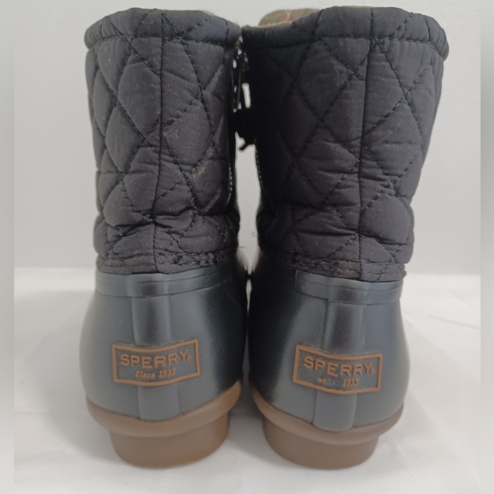 SPERRY  top side black rubber quilted duck boots zip and lace-up  size 9 - Picture 4 of 11